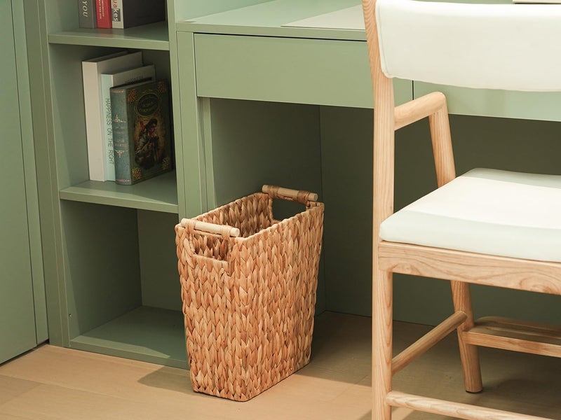 Coeusy 6 Gallon Wicker Trash Can with Wooden Handle,Wicker Waste Basket for Bathroom,Bedroom,Large Narrow Water Hyacinth Trash Basket,Rattan Boho Decor Farmhouse Bathroom Trash Can - Image 4